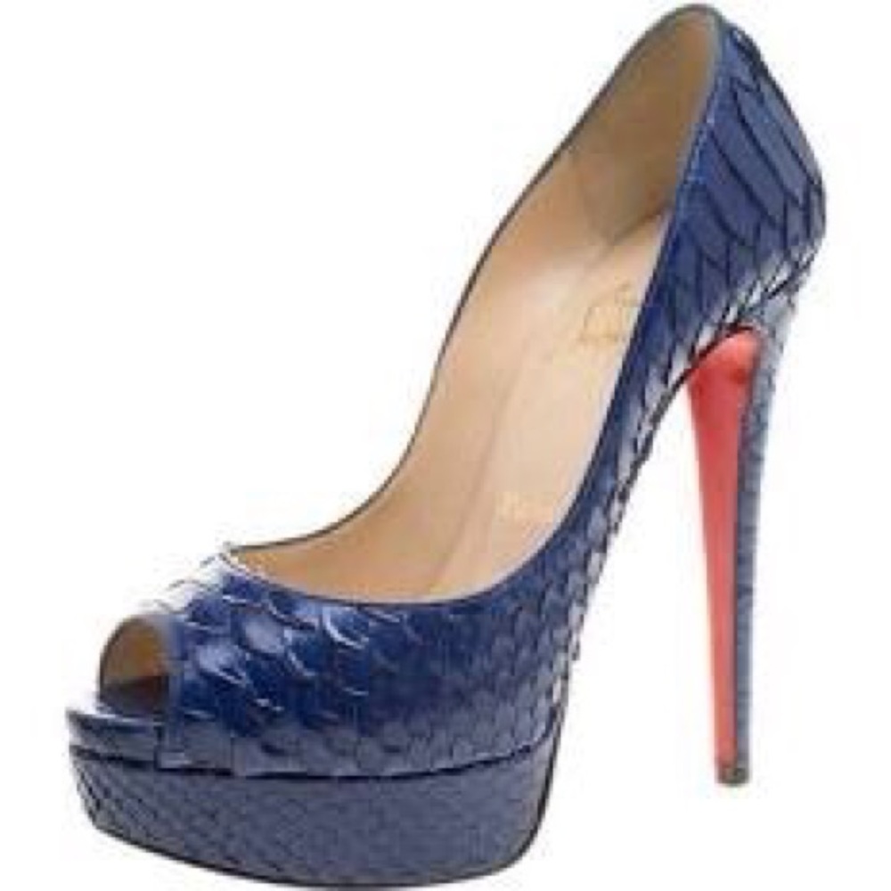 Christian Louboutin Navy Python Leather Peep Toe - image 7